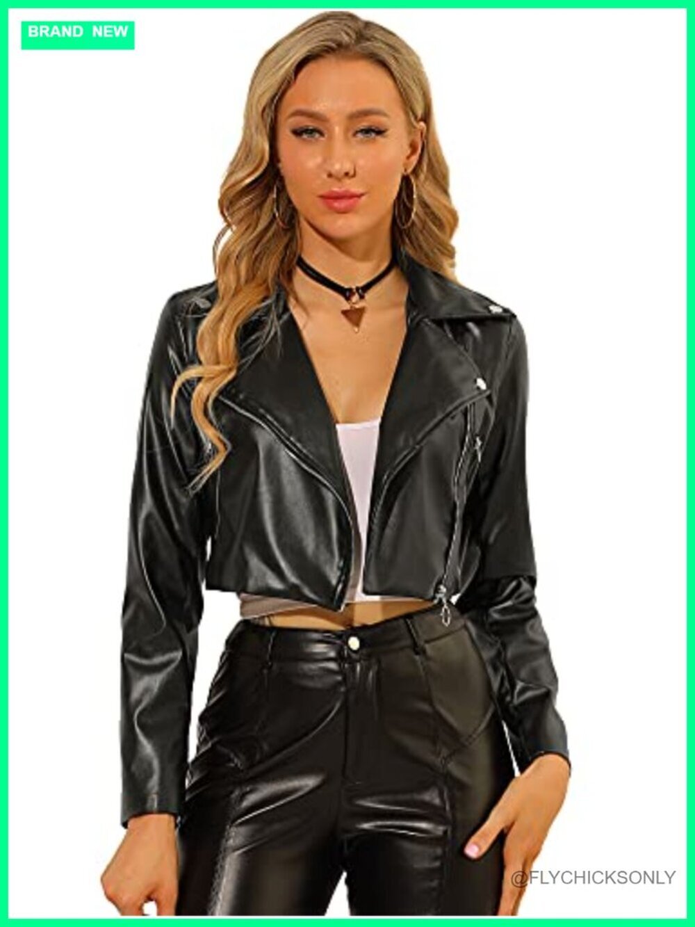 Faux Leather Long Sleeve Zip Up Moto Cropped Jacket